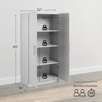 Prepac Elite Tall Garage Storage Cabinet & Pantry Storage Cupboard, 2-Door Freestanding Bathroom or Pantry Cabinet with Adjustable Shelves, 16" D x 32" W x 65" H, Light Gray