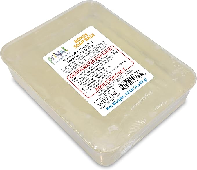 Primal Elements Honey Soap Base - Moisturizing Melt and Pour Glycerin Soap Base for Crafting and Soap Making, Easy to Cut - 10 Pound
