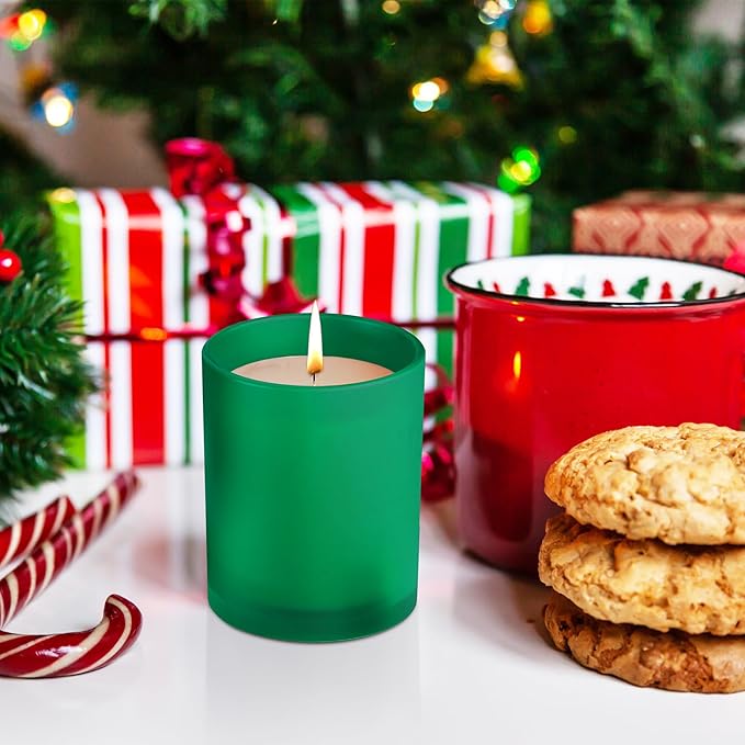 12 OZ Thick Candle Jars for Making Candles 12 Pcs, Empty Jars with Wood Lids for Spice Jars, Sample Container, Frosted Green