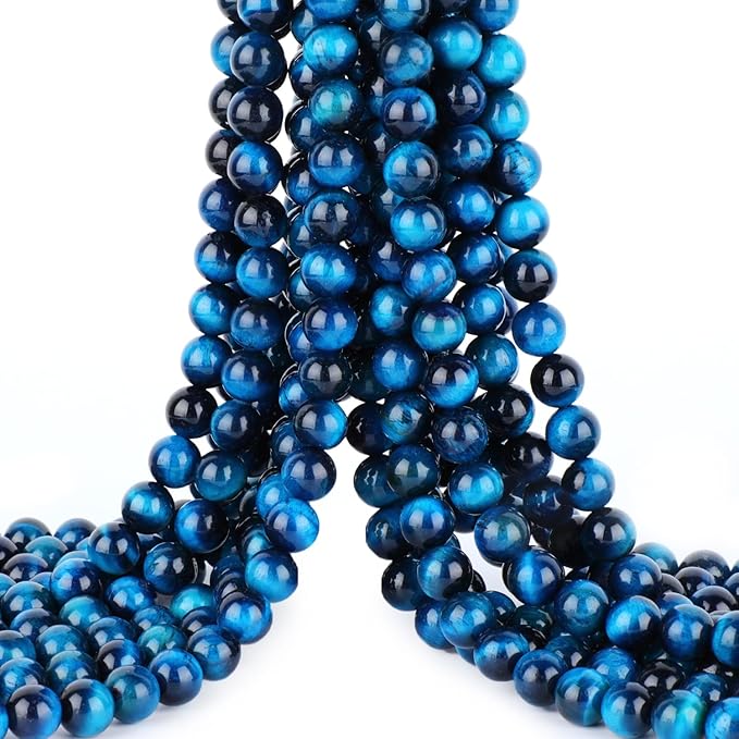 Natural Stone Genuine Stones DIY Round Beads 8mm 100pcs Beading Loose Gemstone Hole Size 1mm Charm Smooth Beads for Bracelets Necklaces Earrings (Aquamarine Tiger's Eye 8mm)