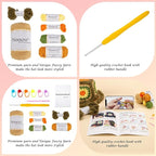 Noocro Crochet Kit for Beginners or Intermediate Level, Fuzzy Granny Square Bucket Hat, Step by Step Video Tutorial, Detailed Instruction Complete Kit Craft Supplies Holiday Gift (Olive Grove)