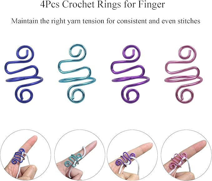4Pcs Crochet Rings for Finger, Crochet Tension Ring for Crocheting Open Adjustable Yarn Guide Crochet Tension Ring Crochet Accessories Knitting Ring for Finger (Multicolor-A), SATONBEYI