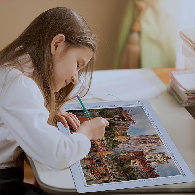 A3 Light Pad with Foldable Stand, UL Certified Adapter, 8000 Lux Super Bright Ultra Thin Pad for Cricut Weeding Vinyl, Artist Drawing Light Box/Board/Table for Tracing, Sketching - White