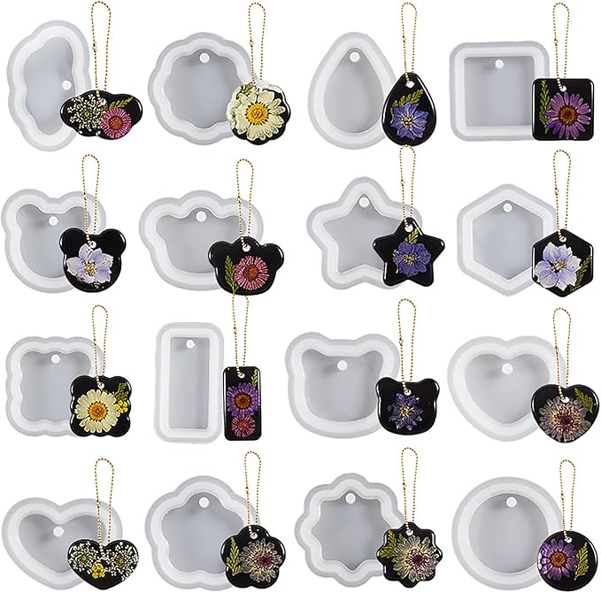 16 Pack Pendant Mold Earring Mold Rectangle Pendant - Resin Casting Silicone Molds for Home Decor & Candle Making Wave Spiral Mold