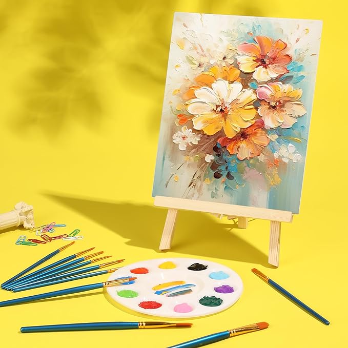 AROIC 208 Pack Easel and Canvas Sets with 16 Wood Easels,160 Brushes,16 Canvas and 16 Palette, Painting Set, Tabletop Easel, Art Easels, Painting Supplies for Kids & Adults to Paint Party