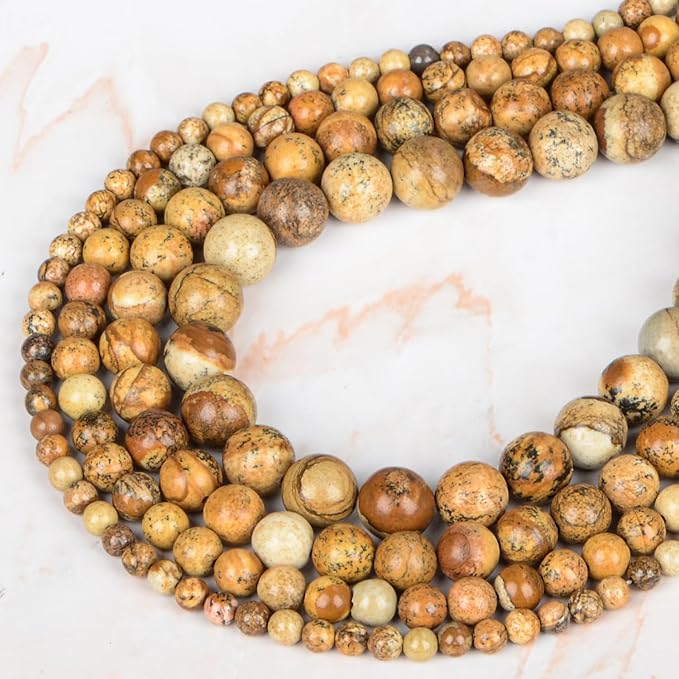 4mm 200pcs Natural Stone Round Beads Genuine Stone Beading Loose Gemstone DIY Charm Smooth Beads for Bracelets Necklaces Earrings Hole Size 1mm (Yellow Picture Jasper 4mm)
