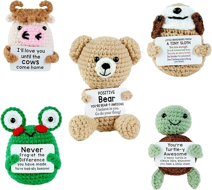 Easter Basket Stuffers for Teens Kids Boys Girls Adults Gifts, Funny Positive Crochet Animals Emotional Cheer Up Support Turtle Sloth Frog Moo Bear Flamingo,Gifts for Easter Decorations