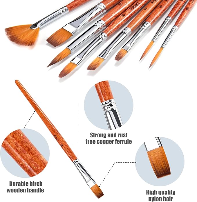 Paint Brush Set of 25pcs, FENORKEY Acrylic Paint Brushes, Professional Artist Paintbrushes, Includes Canvas Roll and Palette Knife, Suitable for Oil, Acrylic, Gouache and Watercolor Painting