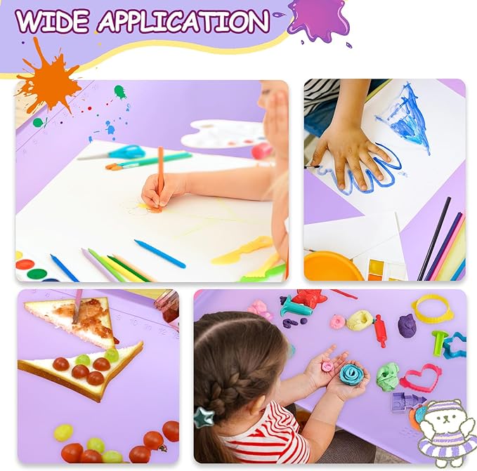 Silicone Craft Station Mat for Kids, Large Silicone Art Mat With Handle, Raised Edges for Painting, Jewelry-Making & Crafts - 26x16in,Purple