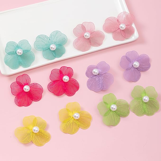 COLIGREE 6 Pairs Colorful Flower Pearl Stud Earring Set Hollow Floral Filigree Earring Making Kit for DIY Earrings Necklaces Rings Hair Jewelries