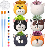 Pasimy 6 Set DIY Ceramic Succulent Planter Pots Paint Your Own Flower Pots Craft Kit Unpainted Bisque Paintable Flowerpot with Brush Palette Ready to Paint for Family Activity Gift(Dog)