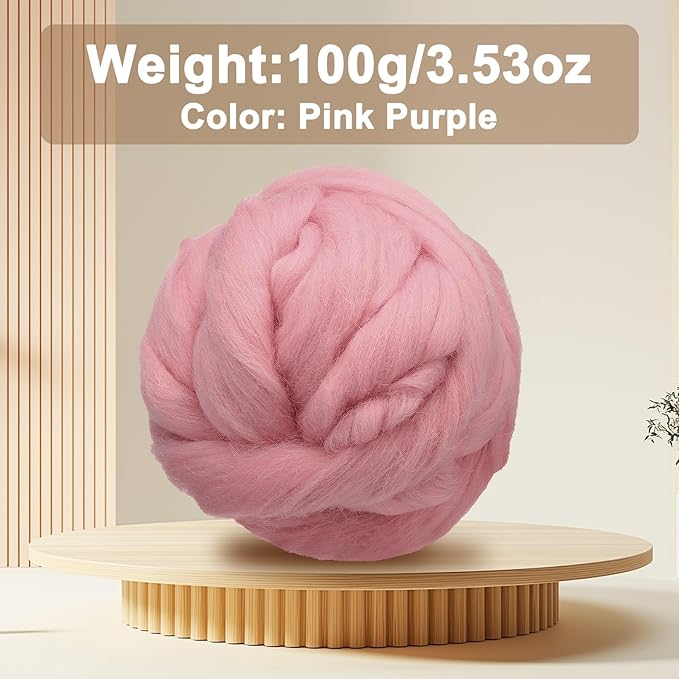 uxcell 3.53oz Wool Roving Yarn, Needle Felting Wool Fiber DIY Craft Needle Wet Felting Supplies for Blending Weaving Handcrafts, Pink Purple
