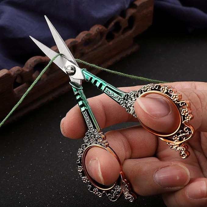 Sewing Scissors Sharp Embroidery Scissors with Sheath, Craft Scissor for Needlework Artwork Threading Cross Stitch Handicraft DIY Tool, 4.5in Gold Green Shears