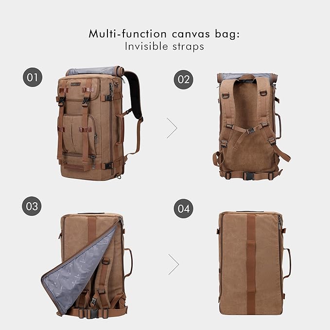 WITZMAN Canvas Backpack Vintage Travel Backpack Large Laptop Bags Convertible Shoulder Rucksack(A519-1 Brown)