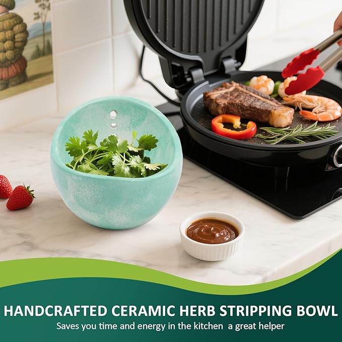 WOJVVK Pottery Herb Stripper Bowl, Handmade Different Hole Sizes Ceramic Herb Peeling Bowl