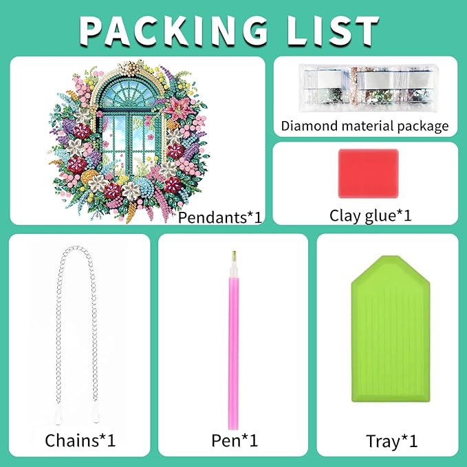 Flower-Window Diamond Painting Kits for Adults, DIY Pendant Diamond Art Kits for Beginners, 5D Special Shape Full Drill Hanging Diamond Gem Art Painting Kits for Window Suncatchers for Home Wall Decor