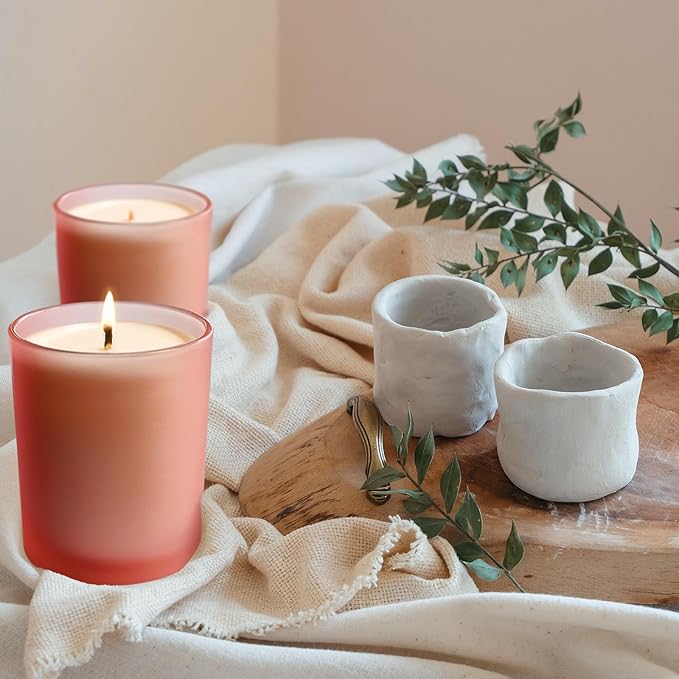 10 OZ Thick Candle Jars for Making Candles 15 Pcs, Empty Jars with Wood Lids for Candle Making, Sample Container, Frosted Pink