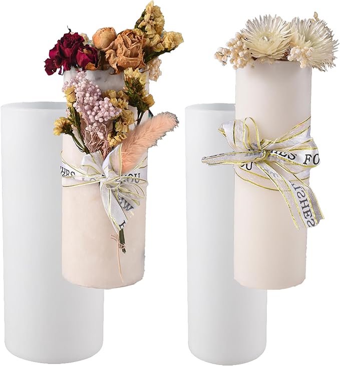 2 Pack Cylinder Mold 6 Inch Cylinder Candle Pillar - Resin Casting Silicone Molds for Home Decor & Candle Making Wave Spiral Mold