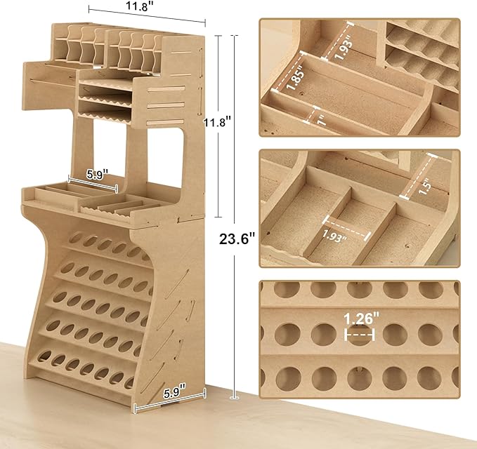 Bucasso Plastic Model Paint Rack Model Tool Organizer MDF Material Paint Rack Scissors/Tweezers/Paint Storage All-in-One Model Workbench Assembly Plastic Model Building Storage GK SY