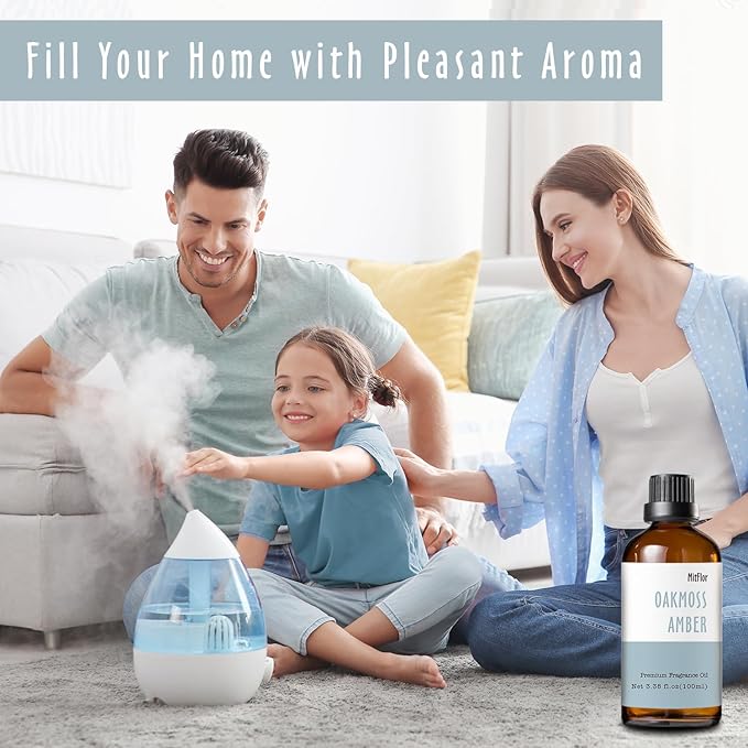 Oakmoss Amber Fragrance Oil (3.38 OZ/100ML),MitFlor Single Scented Oil, Premium Grade Fragrance Oil for Soap & Candle Making, Large Size Aromatherapy Oil, Natural Woody Scent for Home Fragrance & DIY