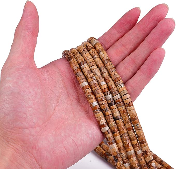 Natural Brown Picture Jasper Spacer Beads Caps Loose Semi Gemstone for Beading Jewelry Making 6mmx3mm 38cm