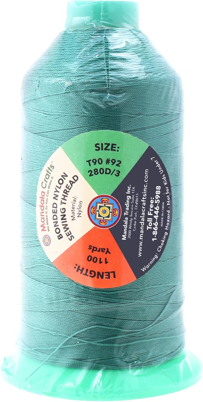 Mandala Crafts Bonded Nylon Thread Aquamarine Heavy Duty Sewing Threads - 1100 YDs Size 92 280D T90 Tex 90 Thread for Leather Jeans Weaving Outdoor Marine Upholstery Threads