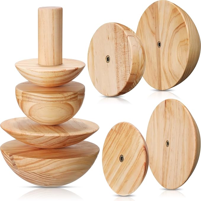 4 Pack Pottery Molds Plaster Molds Wood Pottery Tools with Handle for Ceramic Top Forms DIY Bowls Plate Dish Slump Press Art Making (Hemispherical,4.5'' 6.5'' Thickness 2.5'')