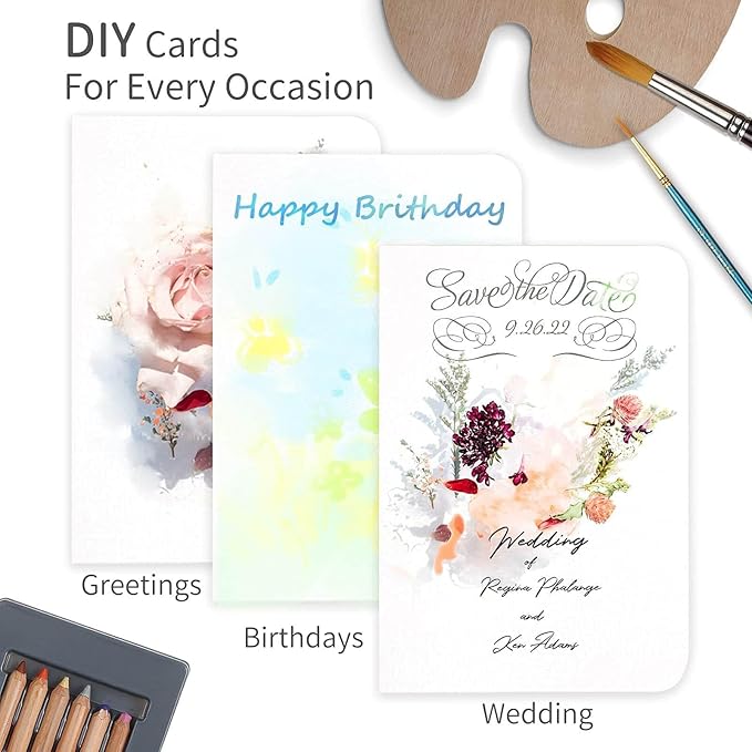 Funto Blank Watercolor Cards and Envelopes, 50 Cards, 5x7'', 140lb/300gsm, White, Acid-Free, Heavyweight Paper for All Occasions