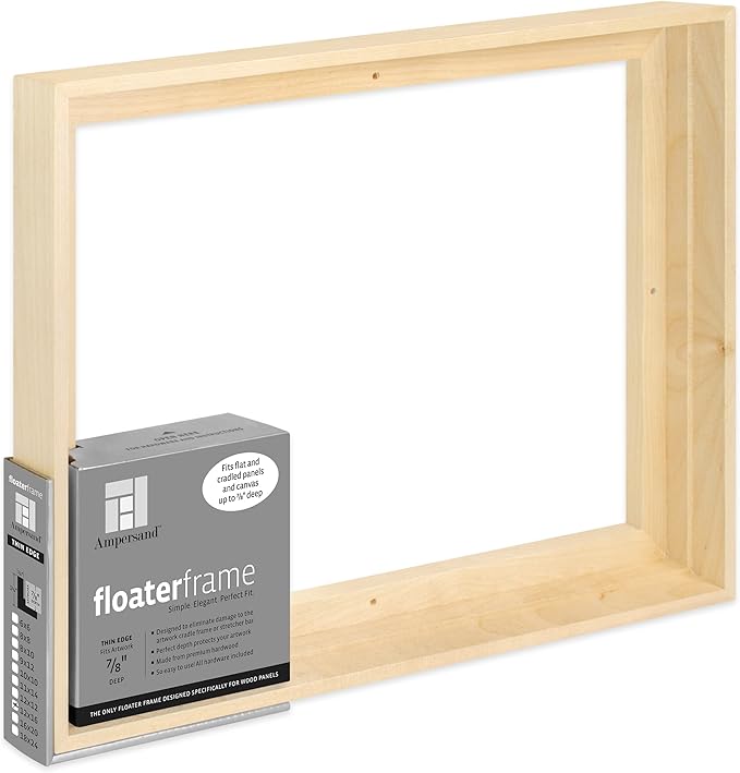 Ampersand Art Supply Floaterframe Readymade Frame for Flat and 7/8" Deep Wood Panel and Canvas Artwork, Paintings, Prints, and More, 12"x16", Maple Thin