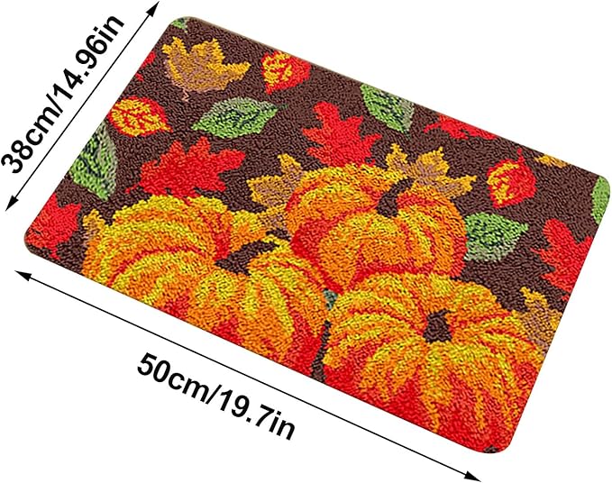kingsea Latch Hook Kit for Thanksgiving DIY Crochet Yarn Rug with Pattern Printed Latch Hook Rug Kit for Teen, Latch Hook Kit for Beginners, Pumpkin, 20" x 15"