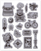 GLOBLELAND Retro Insect Train Cling Rubber Stamp 8.7"x7" Bicycle Butterfly Bee EVA Stamps Embossing Stamp Seal Rubber Stamps for DIY Scrapbooking and Card Making Paper Craft Decor