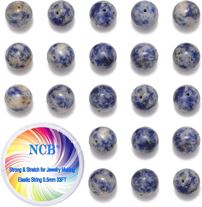 200PCS 8mm Blue Spot Jasper Natural Crystal Beads Stone Gemstone Round Loose Energy Healing Beads with Free Crystal Stretch Cord for Jewelry Making (Blue Spot Jasper, 8mm 200Beads)