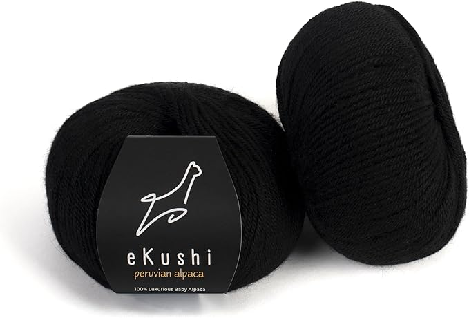 100% Baby Alpaca Yarn for Knitting & Crocheting - Set of 2 Skeins of Premium Yarn DK - Lightweight, Hypoallergenic & Thermal Peru Made - Ideal for Delicate Projects (N050 - Black)