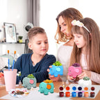 Pasimy 6 Set DIY Ceramic Succulent Planter Pots Paint Your Own Flower Pots Craft Kit Unpainted Bisque Paintable Flowerpot with Brush Palette Ready to Paint for Family Activity Gift(Elephant)