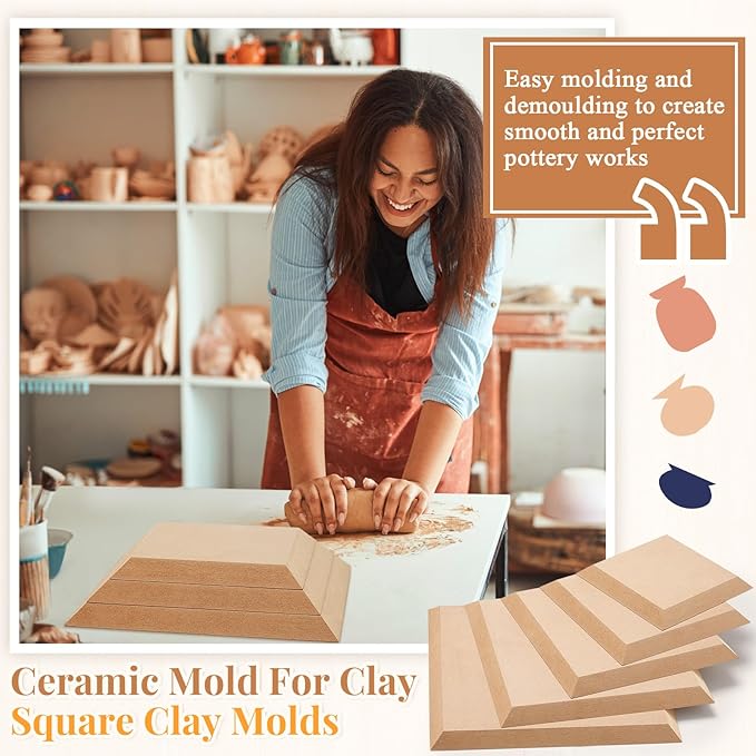 Sunnychicc 5 Pcs Ceramic Mold for Clay Wooden Pottery Clay Molds for Pottery Ceramic Plate for Slump Tools for Handbuilding Craft(Square,6.14-10.87")