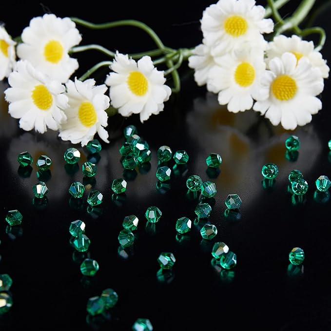 1100PCS 4mm Bicone Crystal Glass Beads for Jewelry Making, Sparkling Mini Beads for Suncatchers, DIY Bracelets & Craft Projects (Malachite Green)