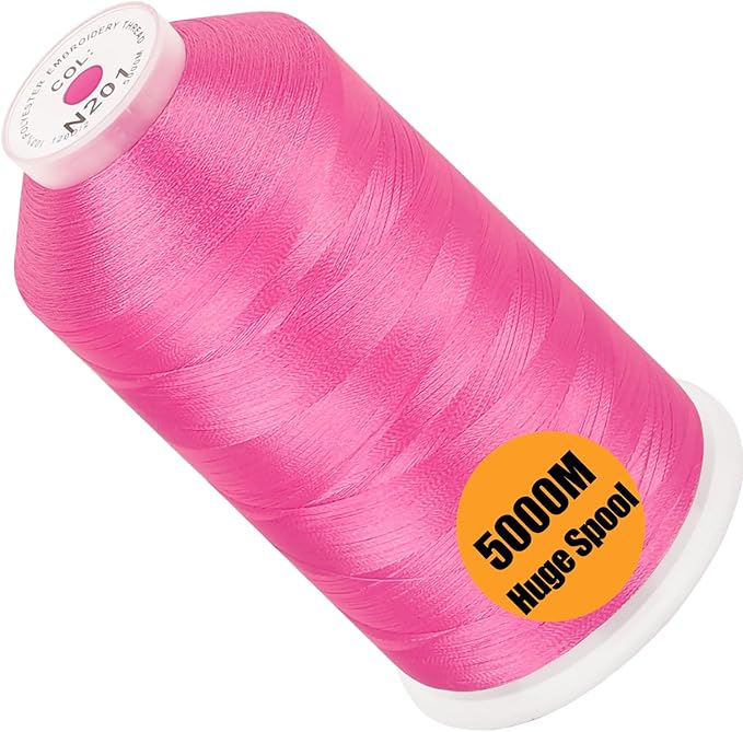 New brothread - Single Huge Spool 5000M Each Polyester Embroidery Machine Thread 40WT for Commercial and Domestic Machines - Pink (Janome Color)
