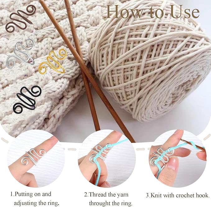 4Pcs Crochet Rings for Finger, Crochet Tension Ring for Crocheting Open Adjustable Yarn Guide Crochet Tension Ring Crochet Accessories Knitting Ring for Finger (Multicolor-B), SATONBEYI