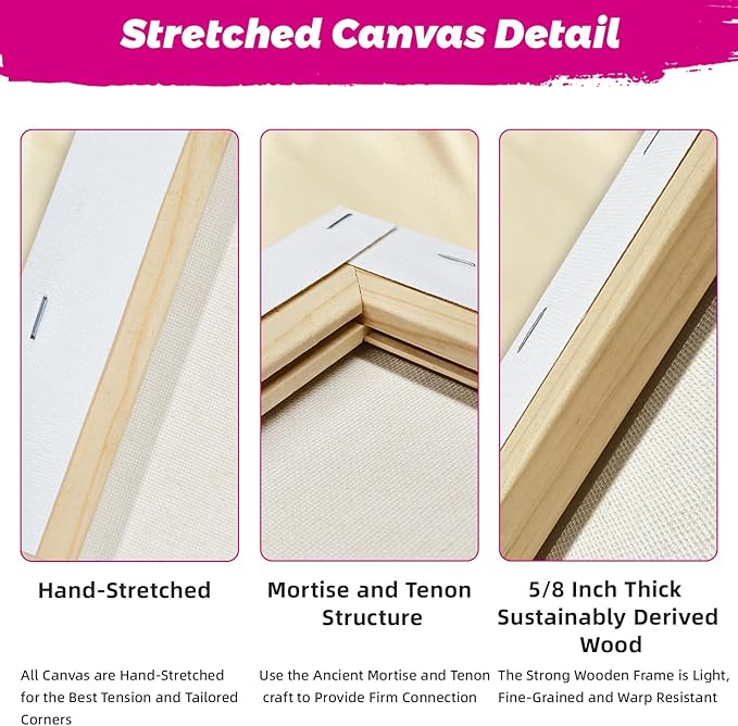 Stretched Canvas for Painting, 2Pack 24X36 Large Canvas for Painting, 12Oz Triple Primed 2/3" Profile Cotton Professional Artist Quality Blank Canvas Frame, Art Canvases for Oil,Acrylic Paint,Gouache