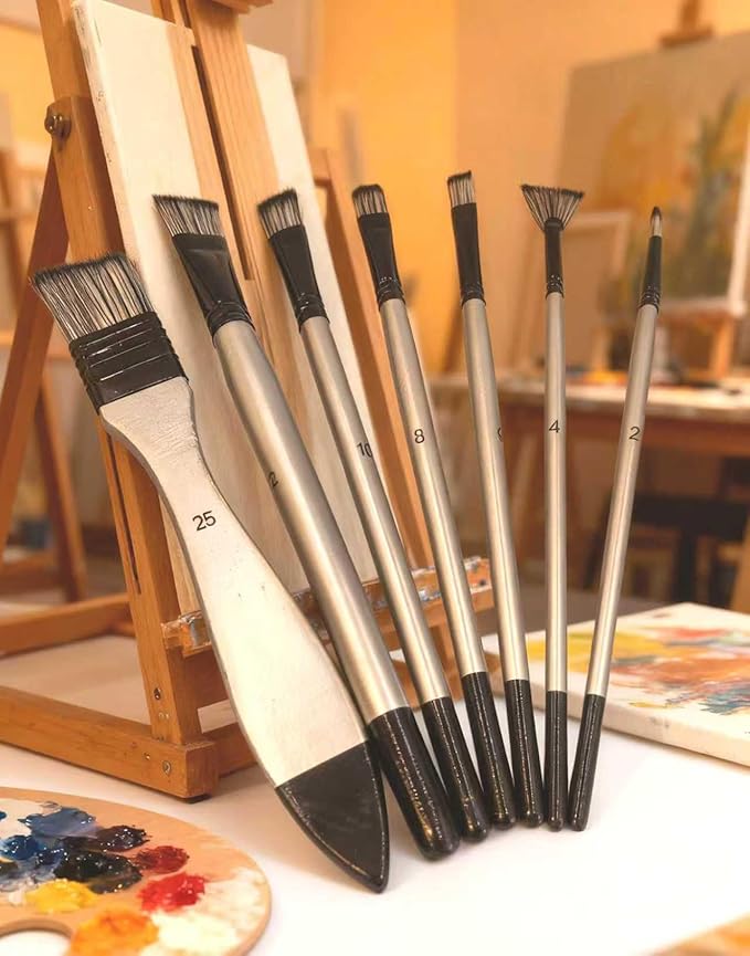 Paint Brushes Set, 1 Pack 7 Pcs Round-Pointed Tip Nylon Hair Artist Acrylic Paint Brushes for Acrylic Painting Oil Watercolor, Face Nail Art, Canvas, Miniature Detailing & Rock Painting