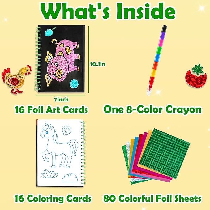 FUNNYB&G Foil Art Craft for Kids - Christmas Crafts Gift Party Favors Stocking Stuffers for Kids Fun Art Supplies Creative Birthday Gift Travel Toys for Girls Boys 4 5 6 7 8 9 Years Old (Farm)