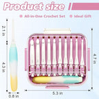 10-Size Interchangeable Crochet Hook Set – Ergonomic Jelly-Grip Handle, Extra Long, 15pcs Pre-Included Accessories, Portable Case