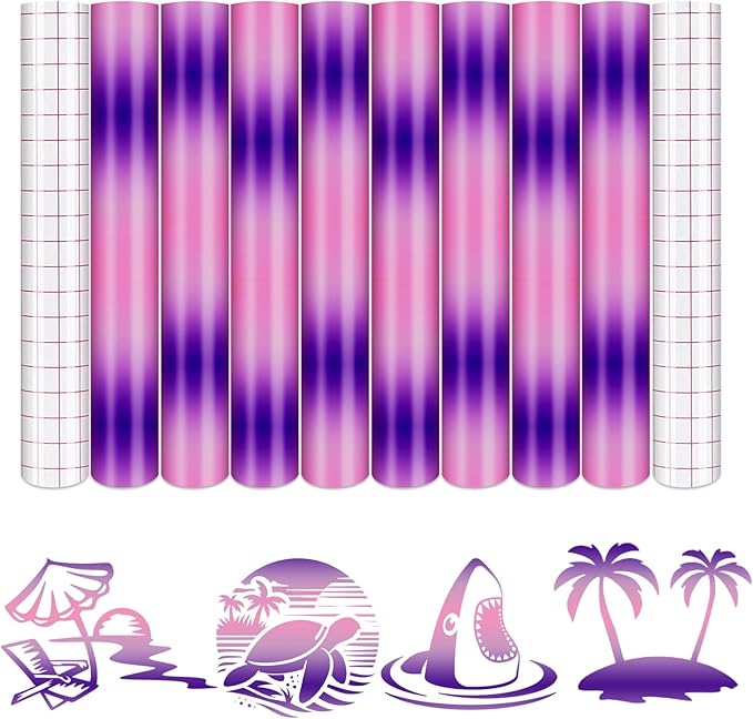 Tintnut Pink Purple Permanent Vinyl - 8 Sheets 12"x10"Gradient Adhesive Self Sticker, Ombre Glossy Self Sticker Water Proofing Vinyl Compatible with Cricut Or Silhouette