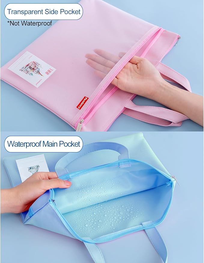 Pendancy Mesh Zipper Pouch 11x13.7 in, Large Double Pocket Waterproof File Bag with Handle, A4 Size Foldable Document Storage for Puzzle Project/Cross Stitch/Travel/Office（Blue）