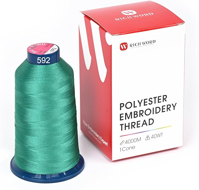 Richword Selected Green Embroidery Thread 4000M(4374Y) 40WT Polyester Thread 100 Colors Selected for Commercial Multi Needles and Single Needle Embroidery Machine 0592
