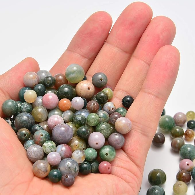 NCB 200PCS 8mm Indian Agate Round Loose Beads Natural Healing Energy Gemstone Beads with Healing Power for Bracelet Necklace Jewelry Making DIY Handmade Craft Supplies (Indian Agate, 8mm 200Beads)