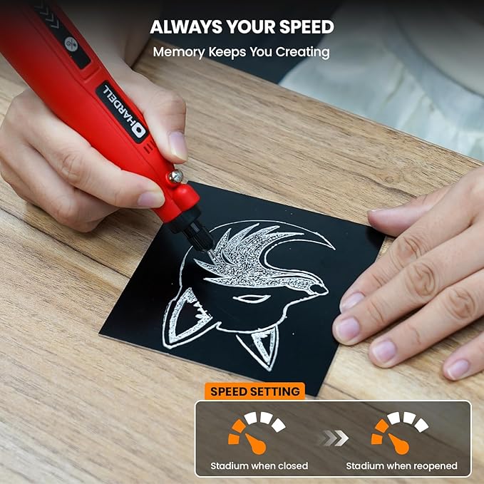 HARDELL Engraving Pen, 5 Speed Rechargeable Engraver Pen - Electric Cordless Engraving Tool for 60+ Surfaces - Beginner Friendly with 37 Accessories, Ultimate Engraving Pen Kit for Artists & DIYers