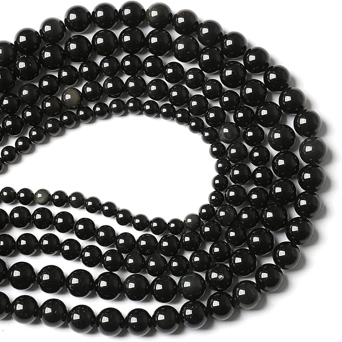 10MM 38PCS Natural Stone Black Obsidian Gemstone Loose Beads for Jewelry Making DIY Bracelet 1 Strand