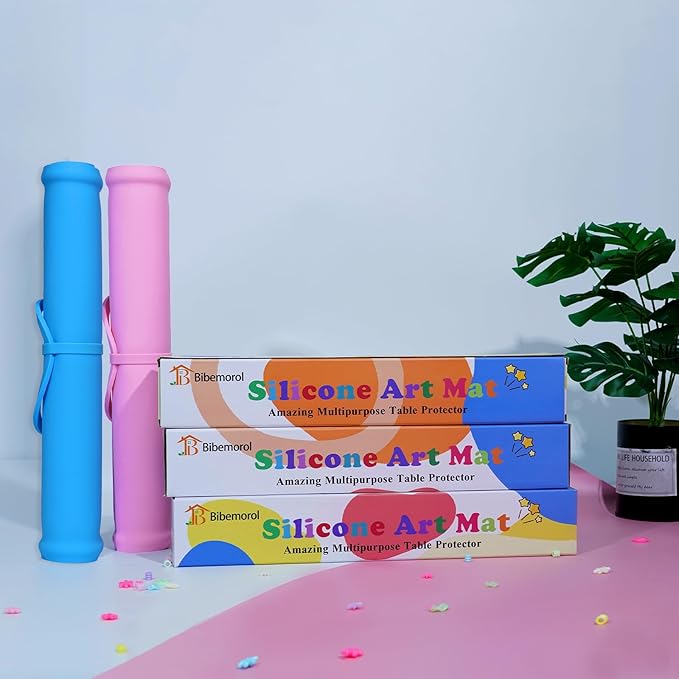 Silicone Craft Station Mat for Kids, Large Silicone Art Mat With Handle, Raised Edges for Painting, Jewelry-Making & Crafts - 26x16in, Pink