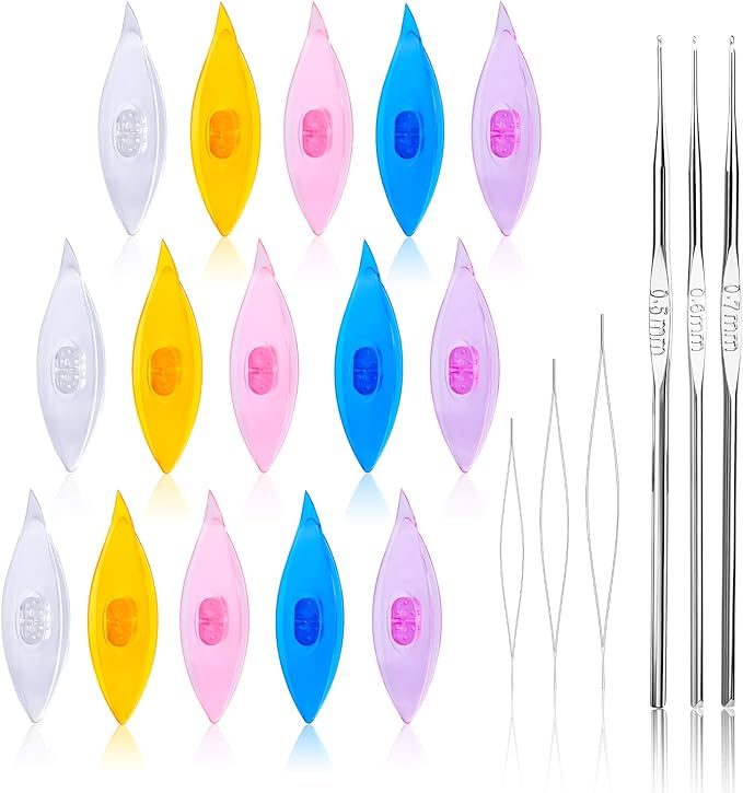 BUTUZE Tatting Shuttle Kit, 15 PCS Plastic Shuttle Set with Crochet Hooks and Beading Needles, Big Eye needles for DIY Craft Tool